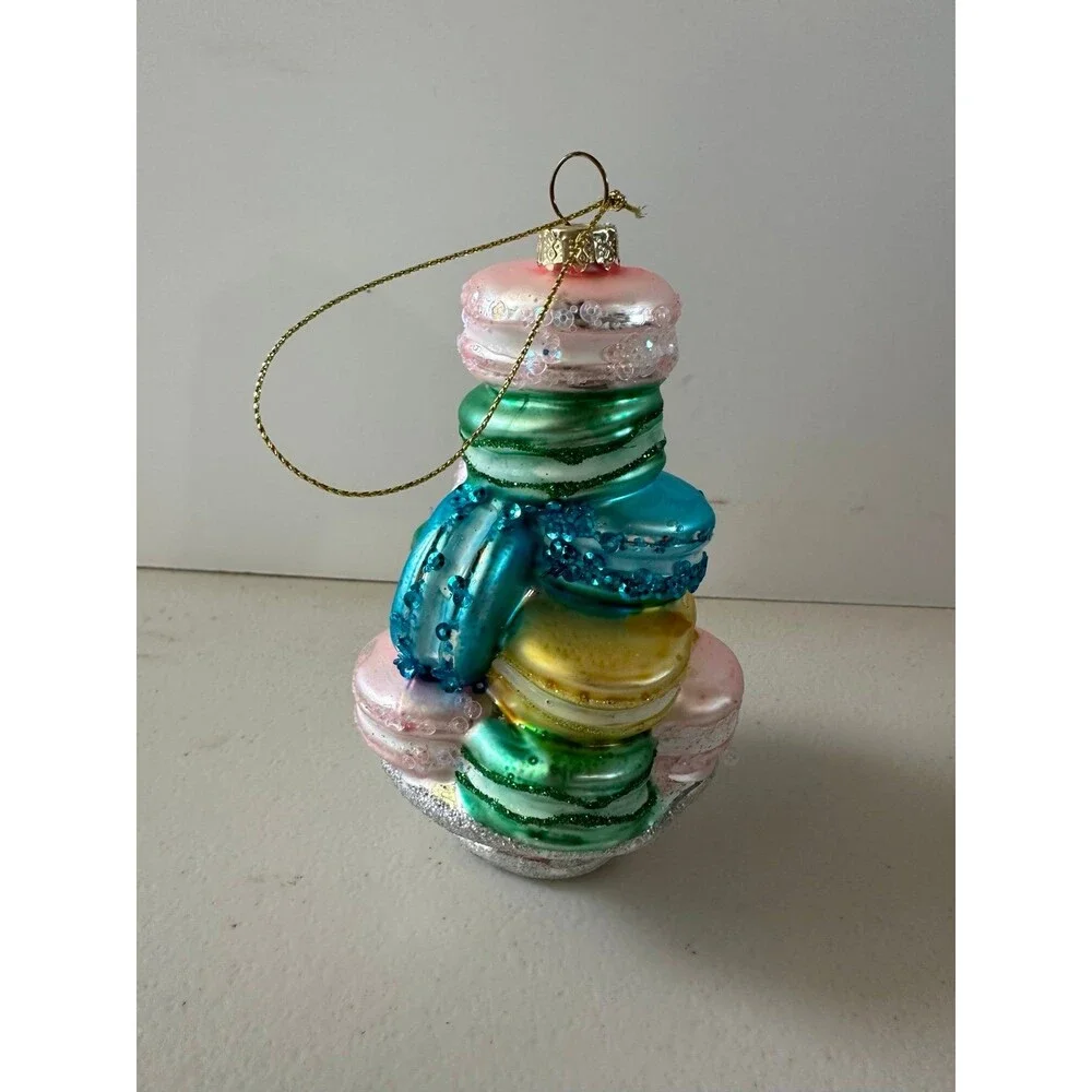 Nobel Gems Stacked Macaroon Sweet Tooth Molded Blown Glass Christmas Ornament